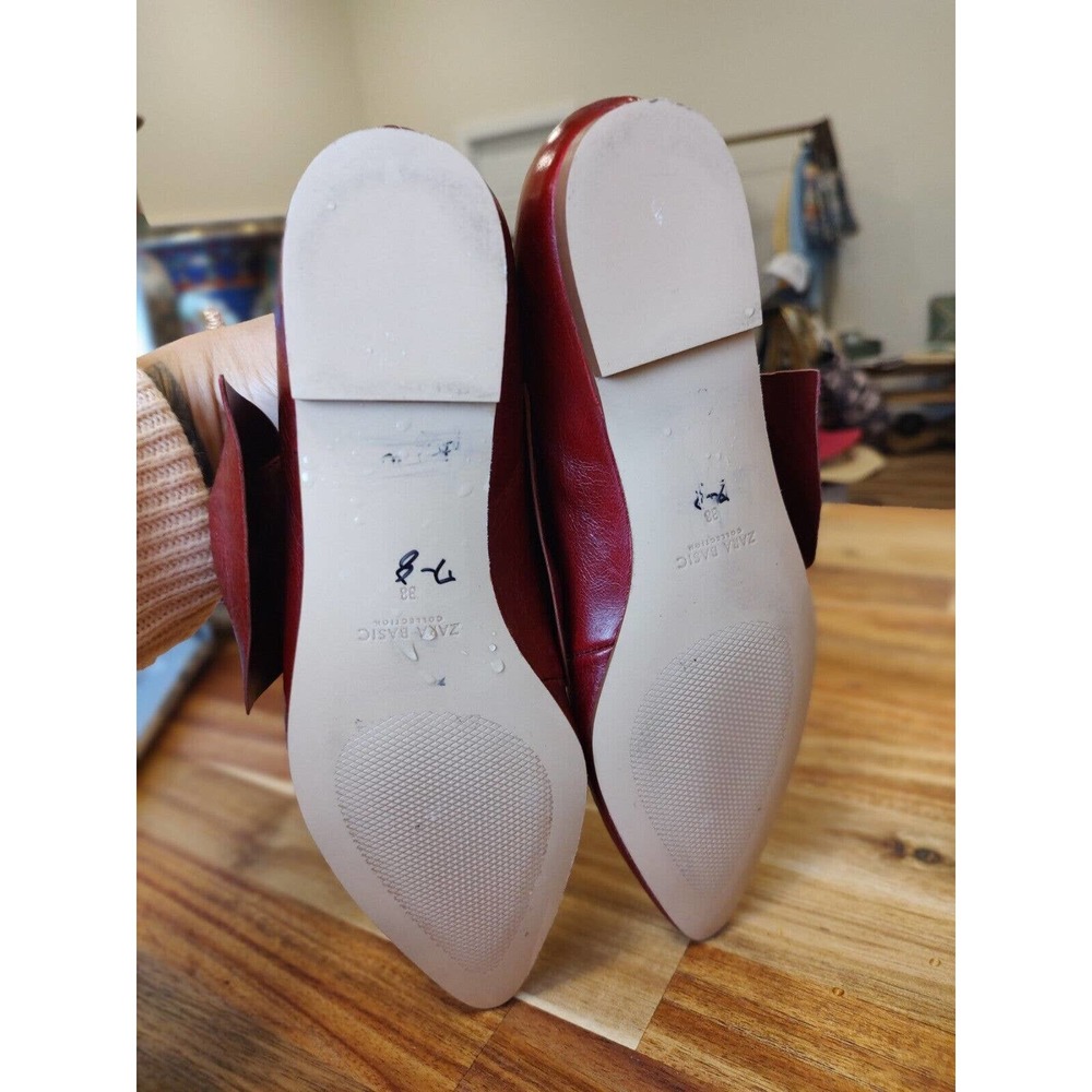 Zara Basics Red Bow Flats Size 38 Worn 1x Gorgeous - Picture 9 of 10